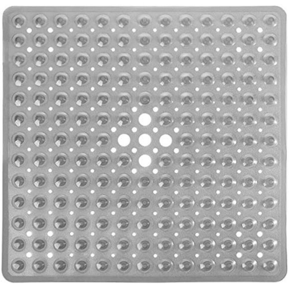 Non Slip Shower Mat 21x21 Inch Bath Tub Mat Suction Cups Drain Holes Clear Gray